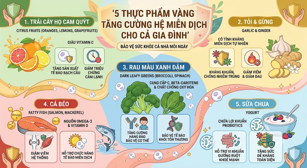 5 Thực Phẩm Vàng Tăng Cường Hệ Miễn Dịch Cho Cả Gia Đình