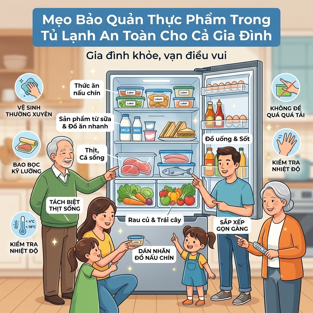 Mẹo Bảo Quản Thực Phẩm Trong Tủ Lạnh An Toàn Cho Cả Gia Đình